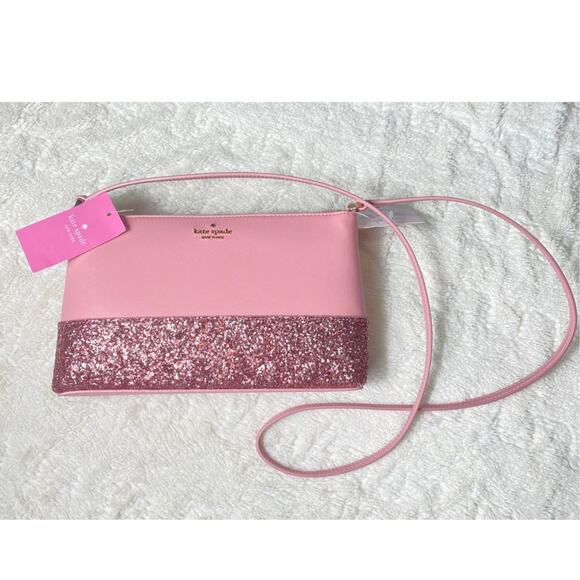 NWT Kate Spade Pink Glitter Greta Court Crossbody Ramey Bag Leather Preppy Girly - Picture 1 of 16